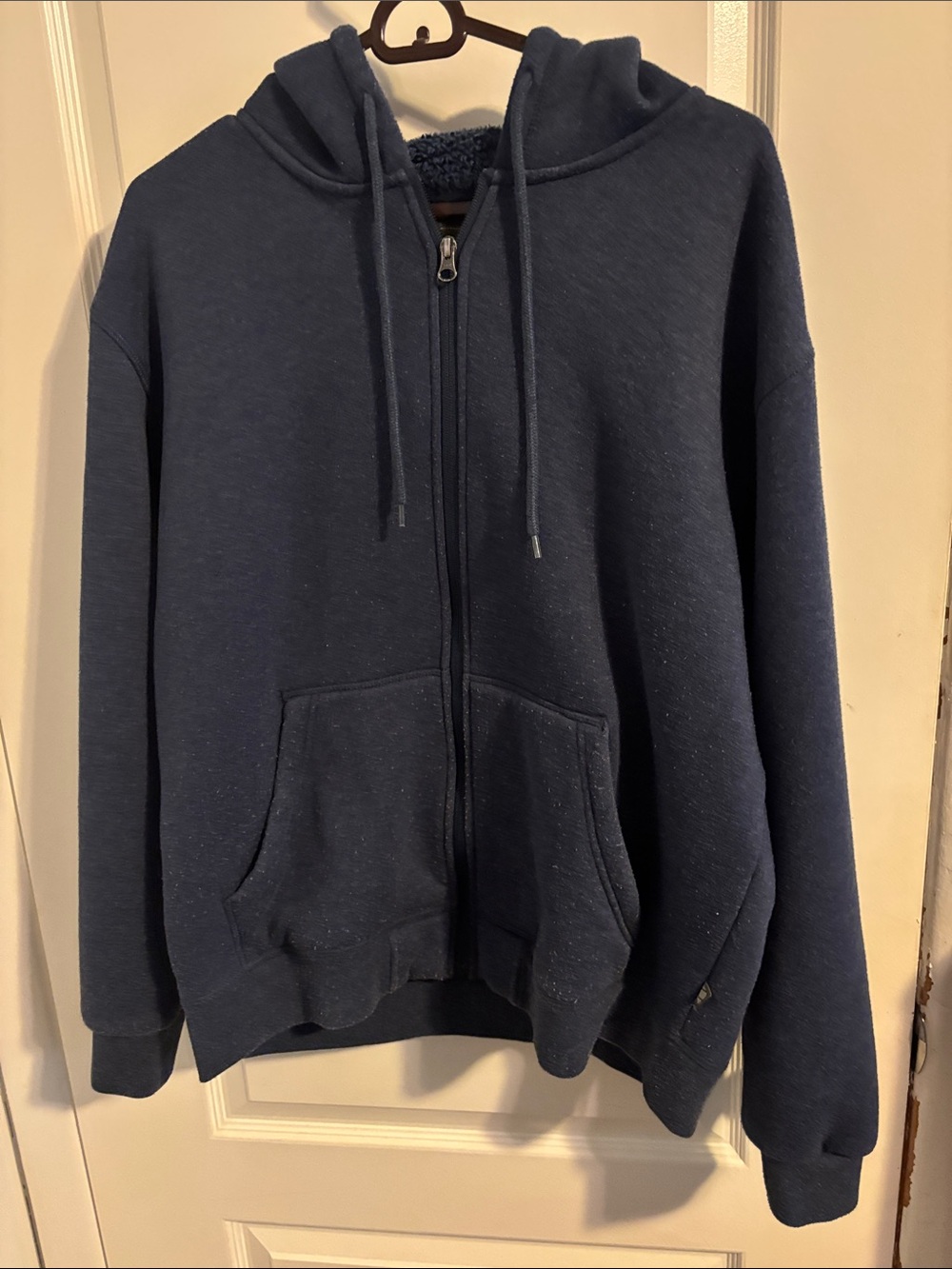 Men's Full-Zip Hooded Sweater Sherpa Lined in Dark Blue